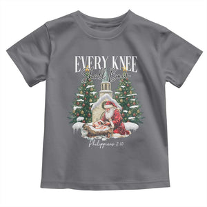 Every Knee Shall Bow Toddler T Shirt Nativity Scene Santa and Baby Jesus Christmas TS10 Charcoal Print Your Wear