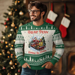 Funny Trump Ugly Christmas Sweater Trump Train Coming To Town Santa Pajamas TS10 Green Print Your Wear