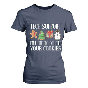 Christmas Tech Support T Shirt For Women Here To Delete Cookies IT Xmas TS10 Navy Print Your Wear