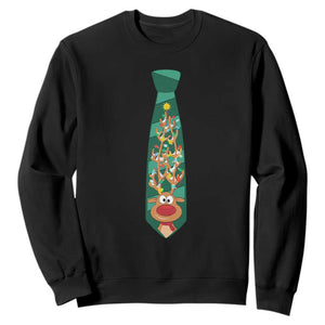 Funny Christmas Sweatshirt Tie With Reindeer For Family Matching Ugly Gift TS10 Black Print Your Wear