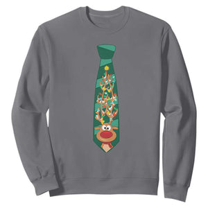 Funny Christmas Sweatshirt Tie With Reindeer For Family Matching Ugly Gift TS10 Charcoal Print Your Wear