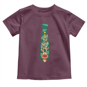 Funny Christmas Toddler T Shirt Tie With Reindeer For Family Matching Ugly Gift TS10 Maroon Print Your Wear