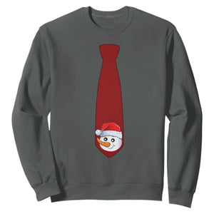Funny Christmas Sweatshirt Tie With Snowman For Family Matching Ugly Gift TS10 Dark Heather Print Your Wear