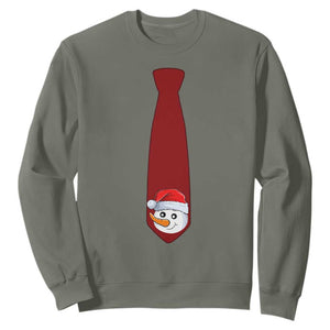 Funny Christmas Sweatshirt Tie With Snowman For Family Matching Ugly Gift TS10 Military Green Print Your Wear