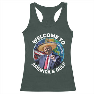 America's Gulf Mexico Racerback Tank Top Trump Sombrero Dancing Funny Map TS10 Dark Forest Green Print Your Wear