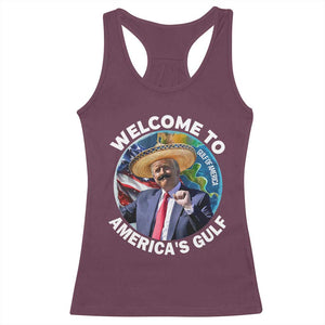 America's Gulf Mexico Racerback Tank Top Trump Sombrero Dancing Funny Map TS10 Maroon Print Your Wear