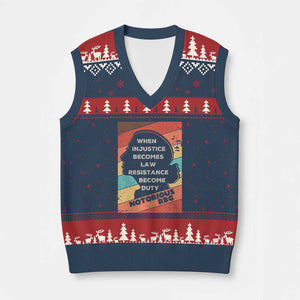 When Injustice Becomes Law Resistance Becomes Duty V-Neck Knit Sweater Vest Political Protest Feminist RGB TS10 Navy Red Print Your Wear