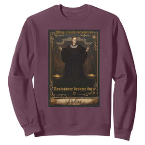 Tarot Card RBG Sweatshirt When Injustice Becomes Law Resistance Becomes Duty TS10 Maroon Print Your Wear