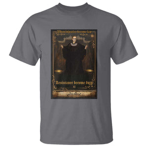 Tarot Card RBG T Shirt When Injustice Becomes Law Resistance Becomes Duty TS10 Charcoal Print Your Wear