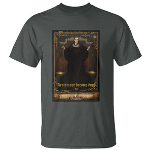 Tarot Card RBG T Shirt When Injustice Becomes Law Resistance Becomes Duty TS10 Dark Heather Print Your Wear