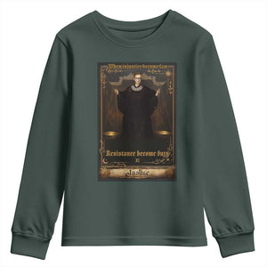 Tarot Card RBG Youth Sweatshirt When Injustice Becomes Law Resistance Becomes Duty TS10 Dark Forest Green Print Your Wear