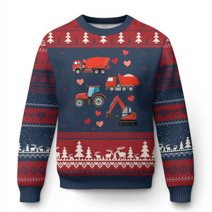 Excavator Construction Ugly Christmas Sweater Car Tractor Truck Lovers TS10 Navy Red Print Your Wear