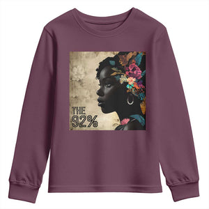 The 92% Black Women Power Youth Sweatshirt 92 Percent Floral Melanin Girls TS10 Maroon Print Your Wear