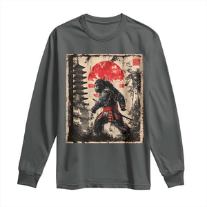 Samurai Bigfoot Long Sleeve Shirt Japanese Vintage Sasquatch Graphic Ukiyo-e Art Funny TS10 Dark Heather Print Your Wear
