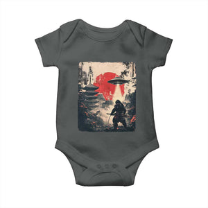 Samurai Bigfoot Baby Onesie Funny Japanese Retro Vintage Sasquatch Graphic Ukiyo-e Art TS10 Dark Heather Print Your Wear
