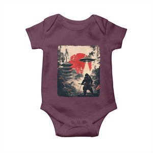Samurai Bigfoot Baby Onesie Funny Japanese Retro Vintage Sasquatch Graphic Ukiyo-e Art TS10 Maroon Print Your Wear