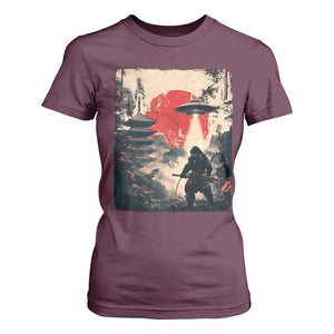 Samurai Bigfoot T Shirt For Women Funny Japanese Retro Vintage Sasquatch Graphic Ukiyo-e Art TS10 Maroon Print Your Wear