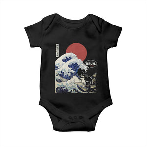 Japanese Kawaii Anime Cat Baby Onesie Funny Surfing Cat Bruh Retro The Great Wave Kanagawa TS10 Black Print Your Wear