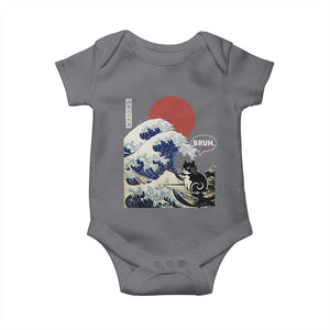 Japanese Kawaii Anime Cat Baby Onesie Funny Surfing Cat Bruh Retro The Great Wave Kanagawa TS10 Charcoal Print Your Wear