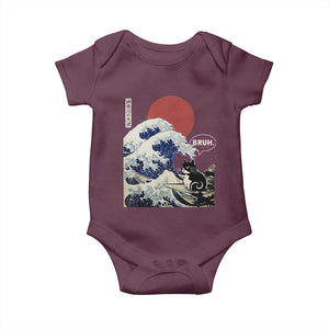 Japanese Kawaii Anime Cat Baby Onesie Funny Surfing Cat Bruh Retro The Great Wave Kanagawa TS10 Maroon Print Your Wear