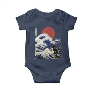 Japanese Kawaii Anime Cat Baby Onesie Funny Surfing Cat Bruh Retro The Great Wave Kanagawa TS10 Navy Print Your Wear