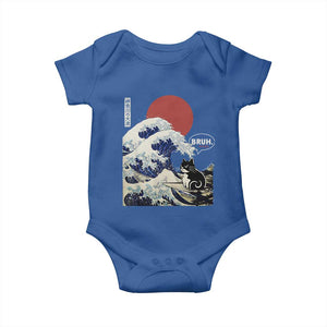 Japanese Kawaii Anime Cat Baby Onesie Funny Surfing Cat Bruh Retro The Great Wave Kanagawa TS10 Royal Blue Print Your Wear