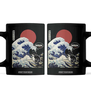 Japanese Kawaii Anime Cat Coffee Mug Funny Surfing Cat Bruh Retro The Great Wave Kanagawa TS10 Black Print Your Wear