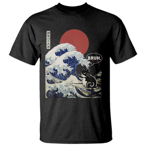 Japanese Kawaii Anime Cat T Shirt Funny Surfing Cat Bruh Retro The Great Wave Kanagawa TS10 Black Print Your Wear