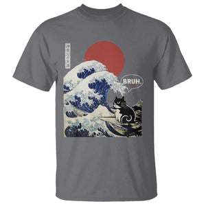 Japanese Kawaii Anime Cat T Shirt Funny Surfing Cat Bruh Retro The Great Wave Kanagawa TS10 Charcoal Print Your Wear