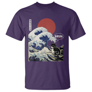 Japanese Kawaii Anime Cat T Shirt Funny Surfing Cat Bruh Retro The Great Wave Kanagawa TS10 Purple Print Your Wear