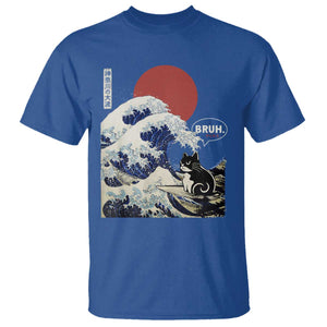 Japanese Kawaii Anime Cat T Shirt Funny Surfing Cat Bruh Retro The Great Wave Kanagawa TS10 Royal Blue Print Your Wear