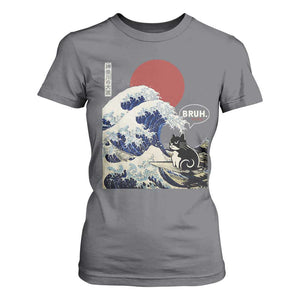 Japanese Kawaii Anime Cat T Shirt For Women Funny Surfing Cat Bruh Retro The Great Wave Kanagawa TS10 Charcoal Print Your Wear