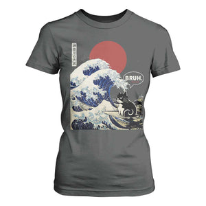 Japanese Kawaii Anime Cat T Shirt For Women Funny Surfing Cat Bruh Retro The Great Wave Kanagawa TS10 Dark Heather Print Your Wear