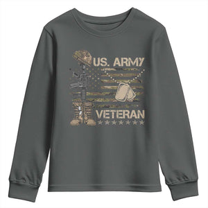 US Army Veteran Flag Youth Sweatshirt TS10 Dark Heather Print Your Wear