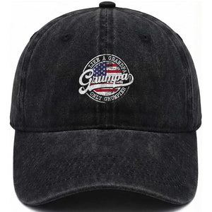 Grumpa Like Regular Grandpa Only Grumpier Washed Cotton Baseball Cap Funny Grandfather Grandpa American Flag TS10 Print Your Wear
