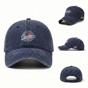 Grumpa Like Regular Grandpa Only Grumpier Washed Cotton Baseball Cap Funny Grandfather Grandpa American Flag TS10 Washed Cap Universal Fit Navy Print Your Wear