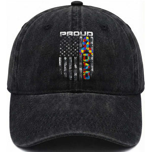 Vintage Proud Autism Dad Washed Cotton Baseball Cap USA American Flag Father Day
