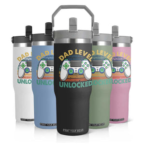 Funny New Dad Flip Straw Tumbler Retro Dad Level Unlocked Gaming Gamer TS10 Print Your Wear