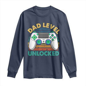 Funny New Dad Long Sleeve Shirt Retro Dad Level Unlocked Gaming Gamer TS10 Navy Print Your Wear