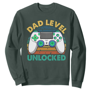 Funny New Dad Sweatshirt Retro Dad Level Unlocked Gaming Gamer TS10 Dark Forest Green Print Your Wear