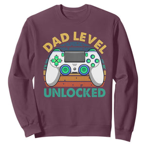 Funny New Dad Sweatshirt Retro Dad Level Unlocked Gaming Gamer TS10 Maroon Print Your Wear