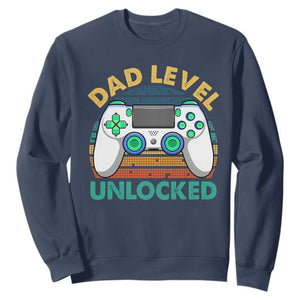Funny New Dad Sweatshirt Retro Dad Level Unlocked Gaming Gamer TS10 Navy Print Your Wear