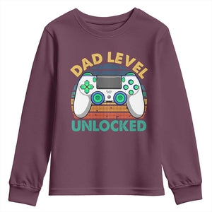 Funny New Dad Youth Sweatshirt Retro Dad Level Unlocked Gaming Gamer TS10 Maroon Print Your Wear