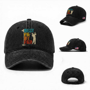 Golf Gifts for Dad Washed Cotton Baseball Cap Retro Best Pa By Par Fathers Day TS10 Washed Cap Universal Fit Black Print Your Wear