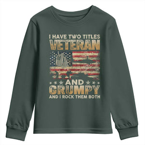 Grumpy Old Veteran Youth Sweatshirt Funny Military Veteran USA Flag TS10 Dark Forest Green Print Your Wear