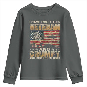 Grumpy Old Veteran Youth Sweatshirt Funny Military Veteran USA Flag TS10 Dark Heather Print Your Wear