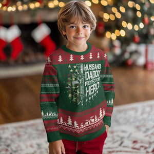 Husband Daddy Protector Hero Knit Sweatshirt Dad Guns Fathers Day Camo American Flag TS10 Christmas Print Your Wear