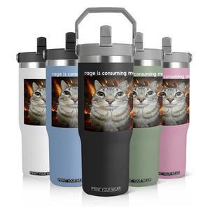 Rage Is Consuming Me Cat Flip Straw Tumbler Funny Weird Humor Silly Cat Meme TS10 Print Your Wear