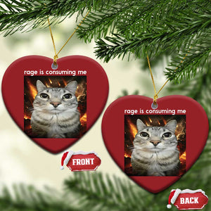 Rage Is Consuming Me Cat Christmas Ornament Funny Weird Humor Silly Cat Meme TS10 Heart Red Print Your Wear