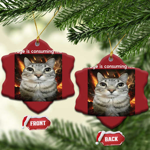 Rage Is Consuming Me Cat Christmas Ornament Funny Weird Humor Silly Cat Meme TS10 Snow Flake Red Print Your Wear